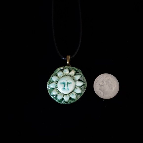 Handmade Ceramic Teak Green Sun Pendant Necklace, Sol Pendant - Picture 5 of 6